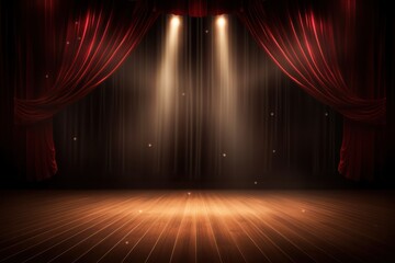 Empty theater stage with red curtains. 3d illustration - obrazy, fototapety, plakaty