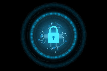 Padlock icon and internet technology networking connection. Data protection privacy concept. Internet security online concept. Cyber security internet and networking. Abstract circuit board.