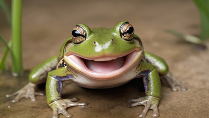 Portrait of a smiling frog. AI