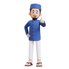 3D Characters of Muslim Man give a thumb up pose perfect for banner, web dan marketing campaign