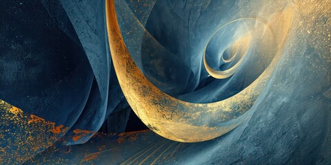 Geomatic in the style of light indigo and gold, with curvilinear elements, on a gigantic scale, richly layered.