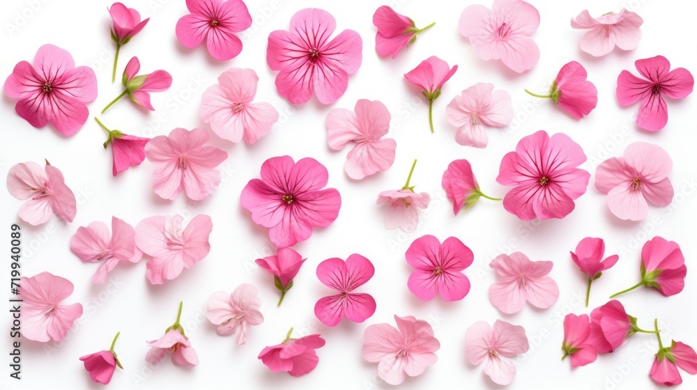 Poster a beautiful bunch of pink flowers placed on a clean white surface. perfect for adding a touch of ele