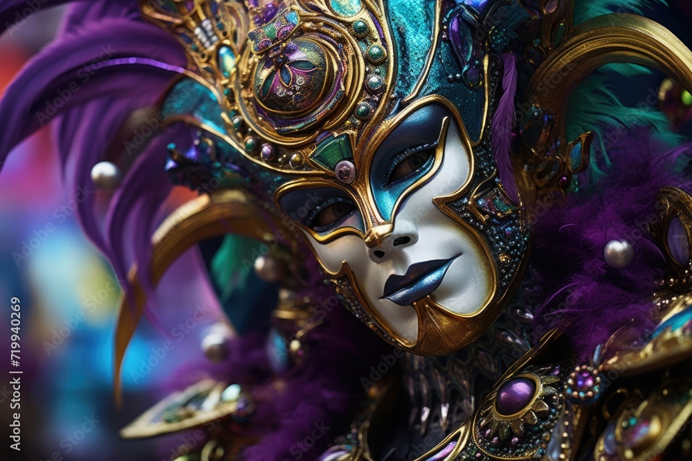 Poster a close up view of a person wearing a mask. this image can be used to depict themes of anonymity, pr