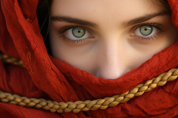 Close Up of Person Wearing Red Scarf
