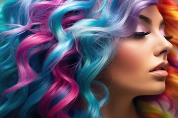 Naklejka premium Close up of a woman with vibrant and colorful hair. Perfect for fashion, beauty, and lifestyle themes
