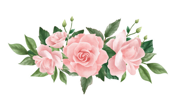 bouquet of pink roses with details. watercolor flowers hand painted for design