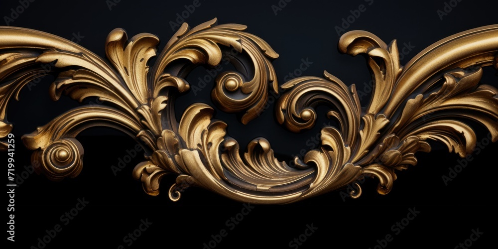 Poster intricate gold ornate design on a sleek black background. perfect for adding a touch of elegance and