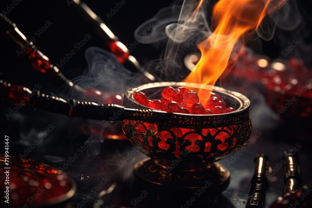 Poster a metal bowl filled with lots of red beads. this versatile image can be used for various projects