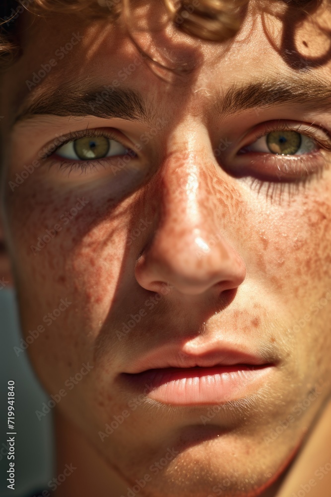 Aufkleber a close-up view of a person with freckles on their face. this image can be used to depict natural be