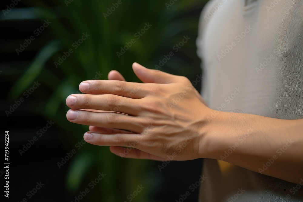 Aufkleber a close-up view of a person's hands. can be used to depict concepts such as unity, support, or teamw