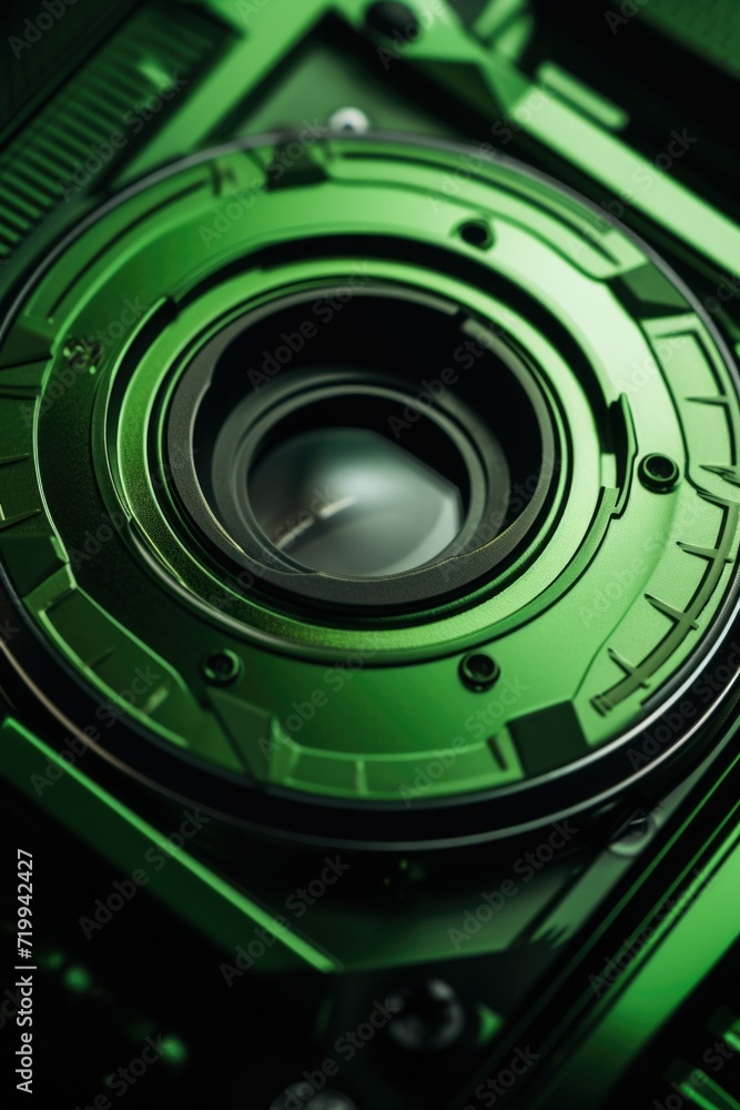Leinwandbilder a detailed view of a green camera lens. suitable for use in photography-related projects