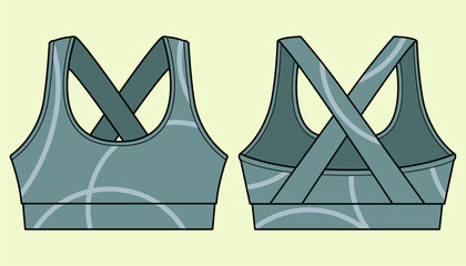 Ladies and Girls Workout Activewear Bra - Front and Back Vector Flat Sketch for Gym and Sports.