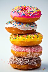 full shot of decorated donuts of various colors