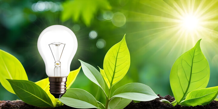 Illuminating Sustainability: Light Bulb Against Nature on Green Leaf with Renewable Energy Sources - A Vision for Responsible Environmental Practices
