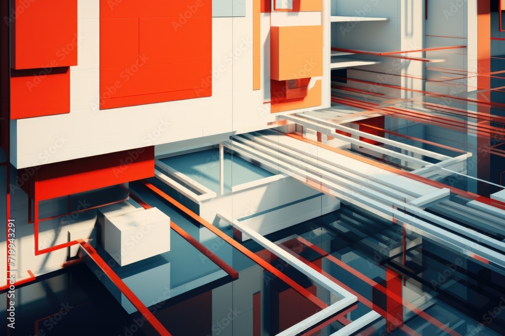 Poster A picture showcasing a building adorned with an extensive network of pipes. Suitable for architectural and industrial themes