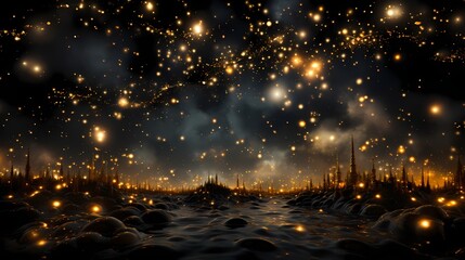 A breathtaking burst of golden fireworks against a midnight black sky - obrazy, fototapety, plakaty