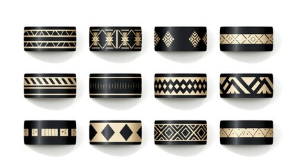 A collection of six unique rings in black and gold. Versatile and stylish, perfect for any occasion