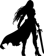 Female Knight Holding Sword Cosplay Silhouette - obrazy, fototapety, plakaty