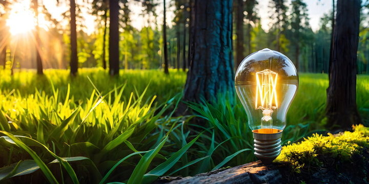 Illuminating Sustainability: Light Bulb Against Nature on Green Leaf with Renewable Energy Sources - A Vision for Responsible Environmental Practices