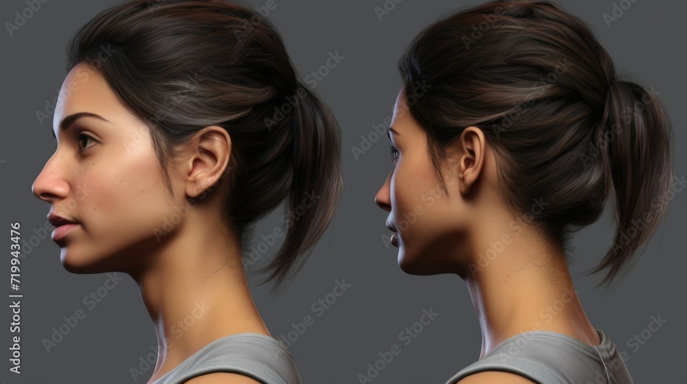 Poster A woman's profile is captured from three different angles. This versatile image can be used for various purposes