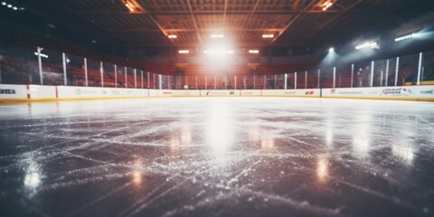 A hockey rink illuminated by bright lights. Perfect for sports enthusiasts or winter-themed designs