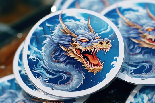 A close-up view of a dragon sticker. This versatile image can be used for various projects