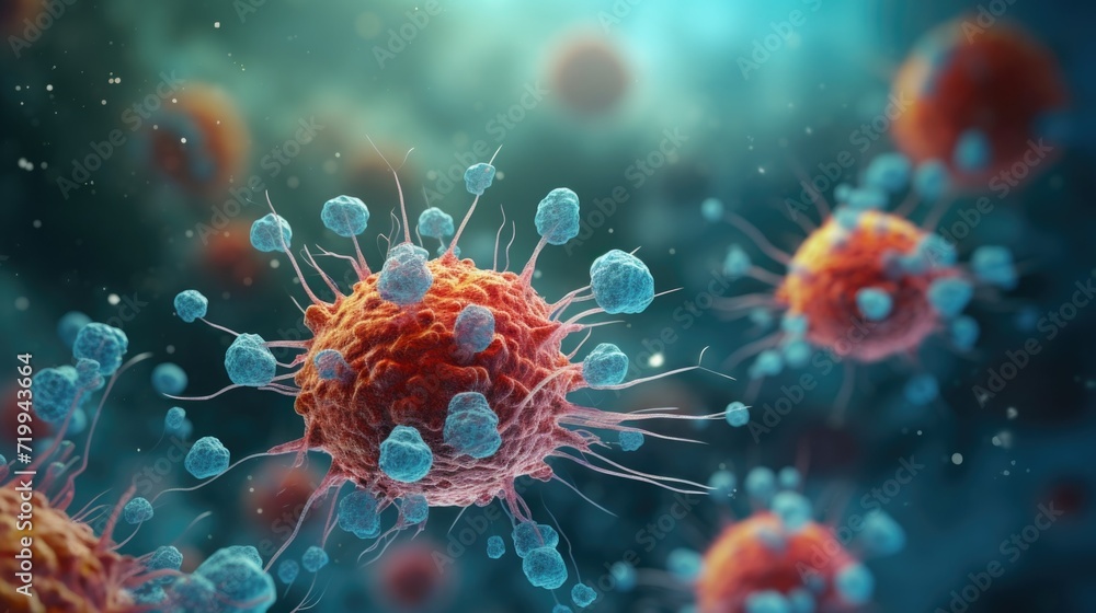 Poster a detailed view of a cluster of cells. this image can be used for scientific research or educational