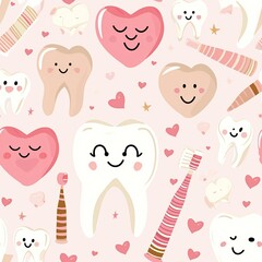 Tooth Girl Digital Paper seamless pattern