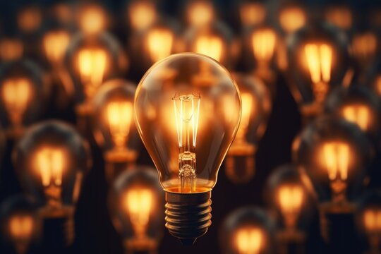 Light bulbs emitting a bright glow in the darkness. Perfect for illuminating ideas and concepts.