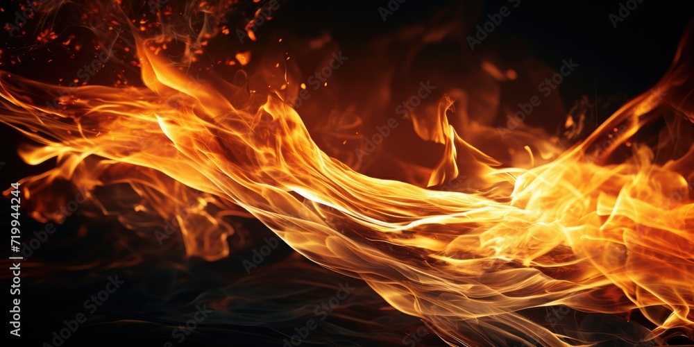Aufkleber A close up view of a fire burning on a black background. This image can be used to represent warmth, energy, and passion. Perfect for adding a fiery element to any design or project