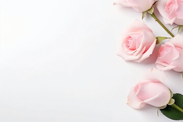 Minimal pink roses and white background copy space