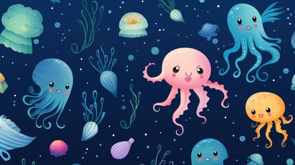 A group of jellyfish swimming in the ocean. Can be used to illustrate marine life and underwater ecosystems