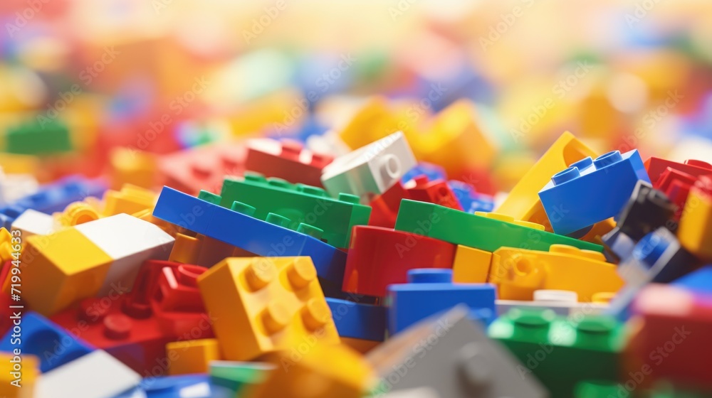 Poster a pile of colorful bricks stacked on top of each other. perfect for creative projects and educationa