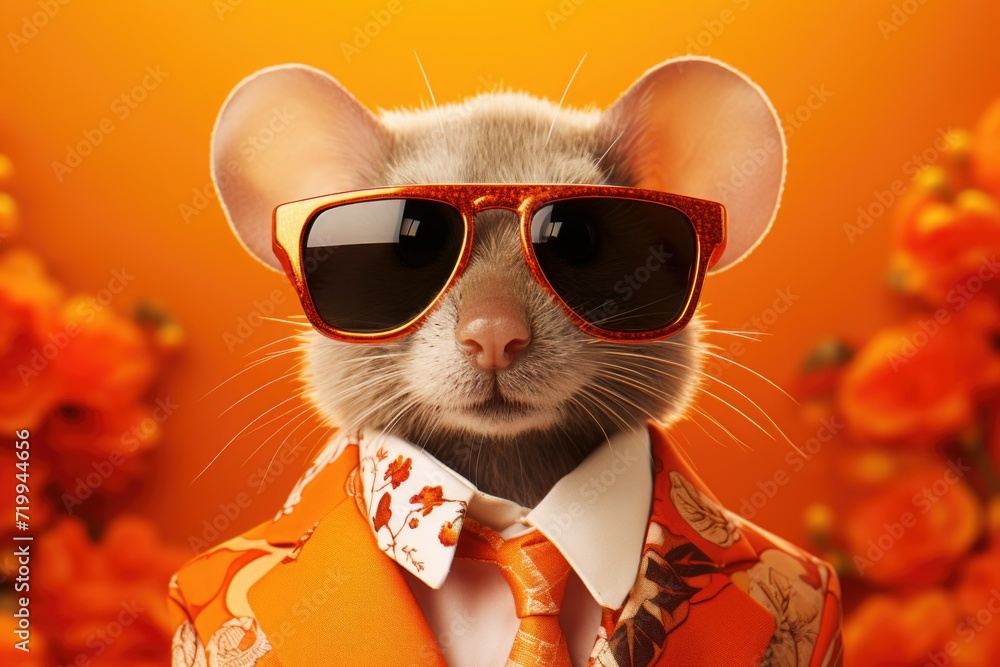 Aufkleber a mouse dressed in a stylish tie and wearing sunglasses. this image can be used to add a touch of hu