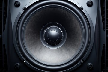 Close up shot of a speaker on a black background. Perfect for technology or music related projects