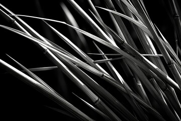 A black and white photo of grass. Suitable for various uses