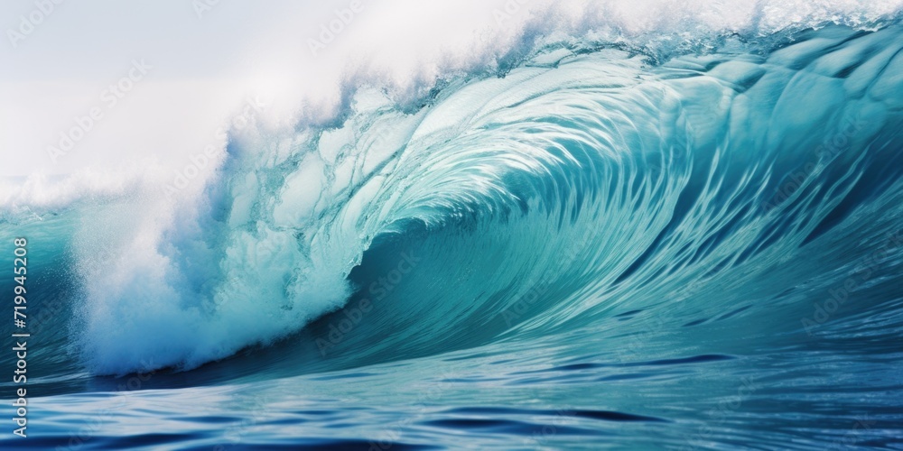 Poster a powerful, large wave crashing in the ocean. perfect for illustrating the strength and beauty of na