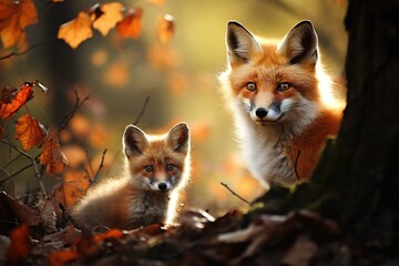 Two foxes standing side by side. Suitable for wildlife or animal-themed projects
