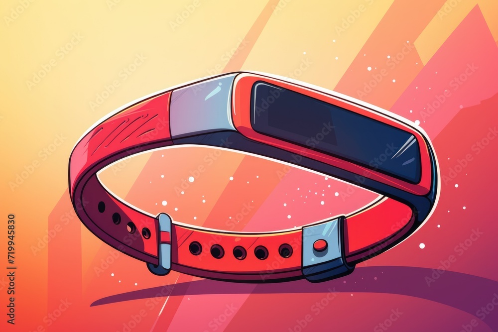 Poster a red wristband featuring a black screen. this image can be used to showcase wearable technology or 