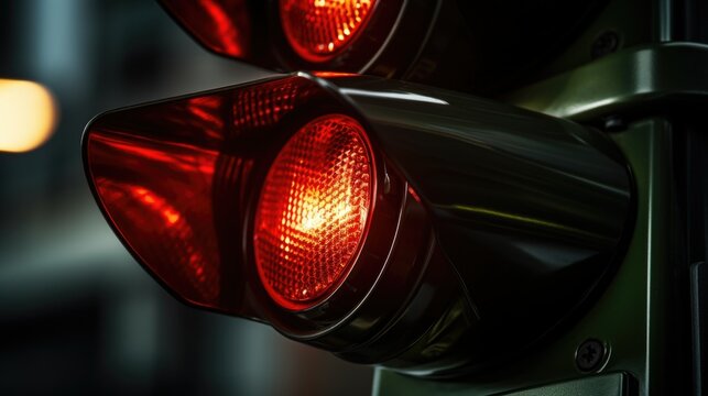 A close-up view of a traffic light showing the red lights. Suitable for illustrating road safety or traffic control concepts