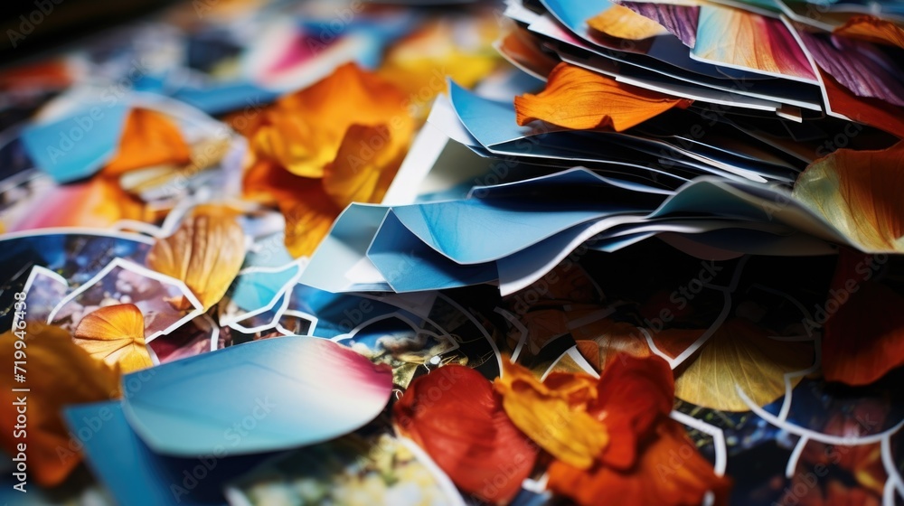 Aufkleber A pile of colorful papers sitting on top of a table. Can be used for various creative projects