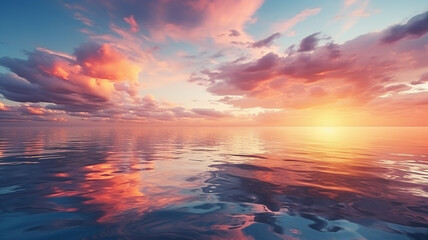 Beautiful seascape. Sunrise over the sea. 3D illustration - obrazy, fototapety, plakaty