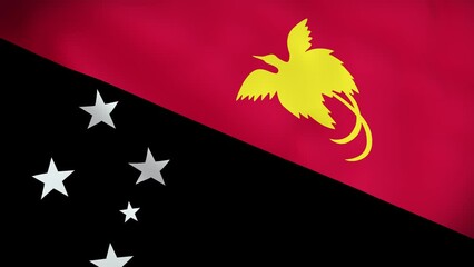 Papua New Guinea Flag. National 3d Papua New Guinea flag waving. Flag of Papua New Guinea footage video waving in wind. Flag of Papua New Guinea 4K Animation