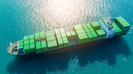 Green Cargo Container Ship, Cargo Container only green color. container ship running in the ocean....