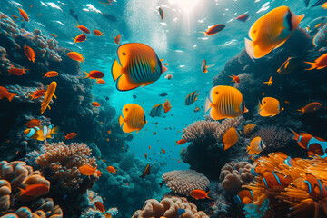 Fototapeta na wymiar coral reef and fish. Generative AI