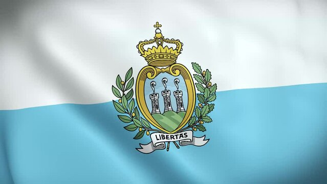 San Marino Flag. National 3d San Marino flag waving. Flag of San Marino footage video waving in wind. Flag of San Marino 4K Animation