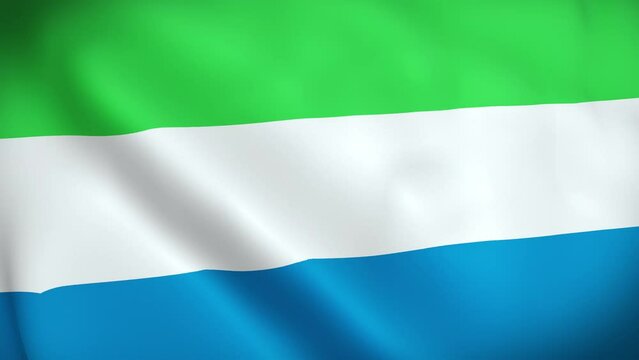Sierra Leone Flag. National 3d Sierra Leone flag waving. Flag of Sierra Leone footage video waving in wind. Flag of Sierra Leone 4K Animation