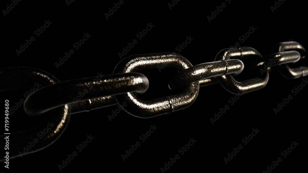 Poster realistic dof camera looping 3d animation of the powder coated steel chain rendered in uhd with alph