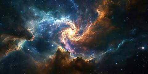 Fototapeta premium Gaze center of deeply into the heart of the cosmos, where a breathtaking kaleidoscope of interstellar beauty unfolds.
