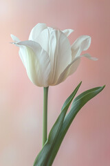 White Tulip flower as vertical Greeting card template composition